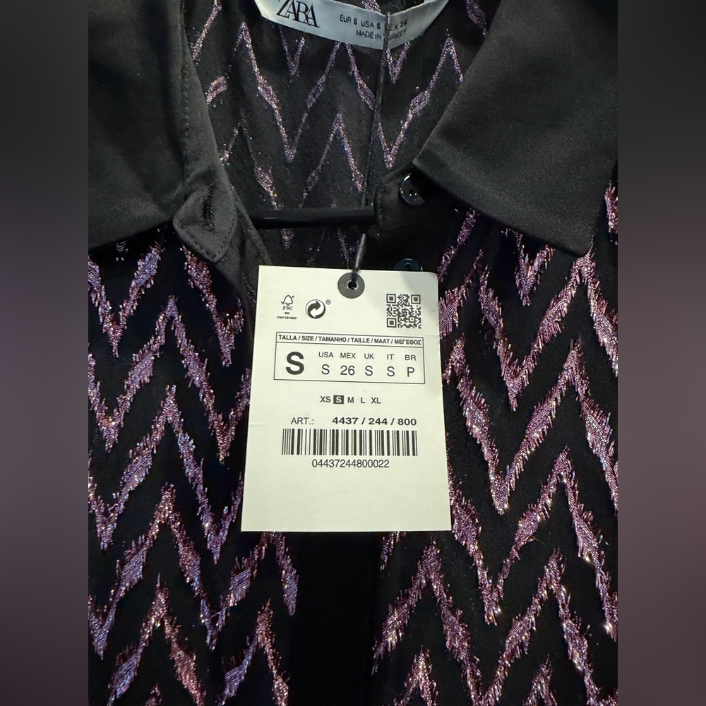 NWT Zara Black and Pink Metallic Chevron Maxi Dress - Picture 4 of 7